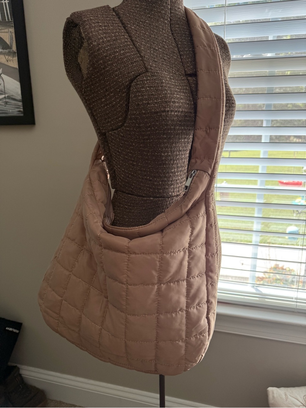 Quilted Crossbody Shoulder Bag in tan